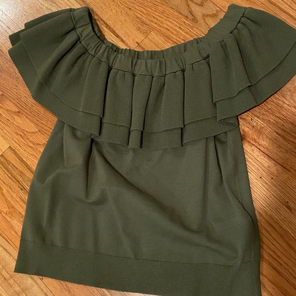 J. crew off shoulder green sweater top - Picture 3 of 5